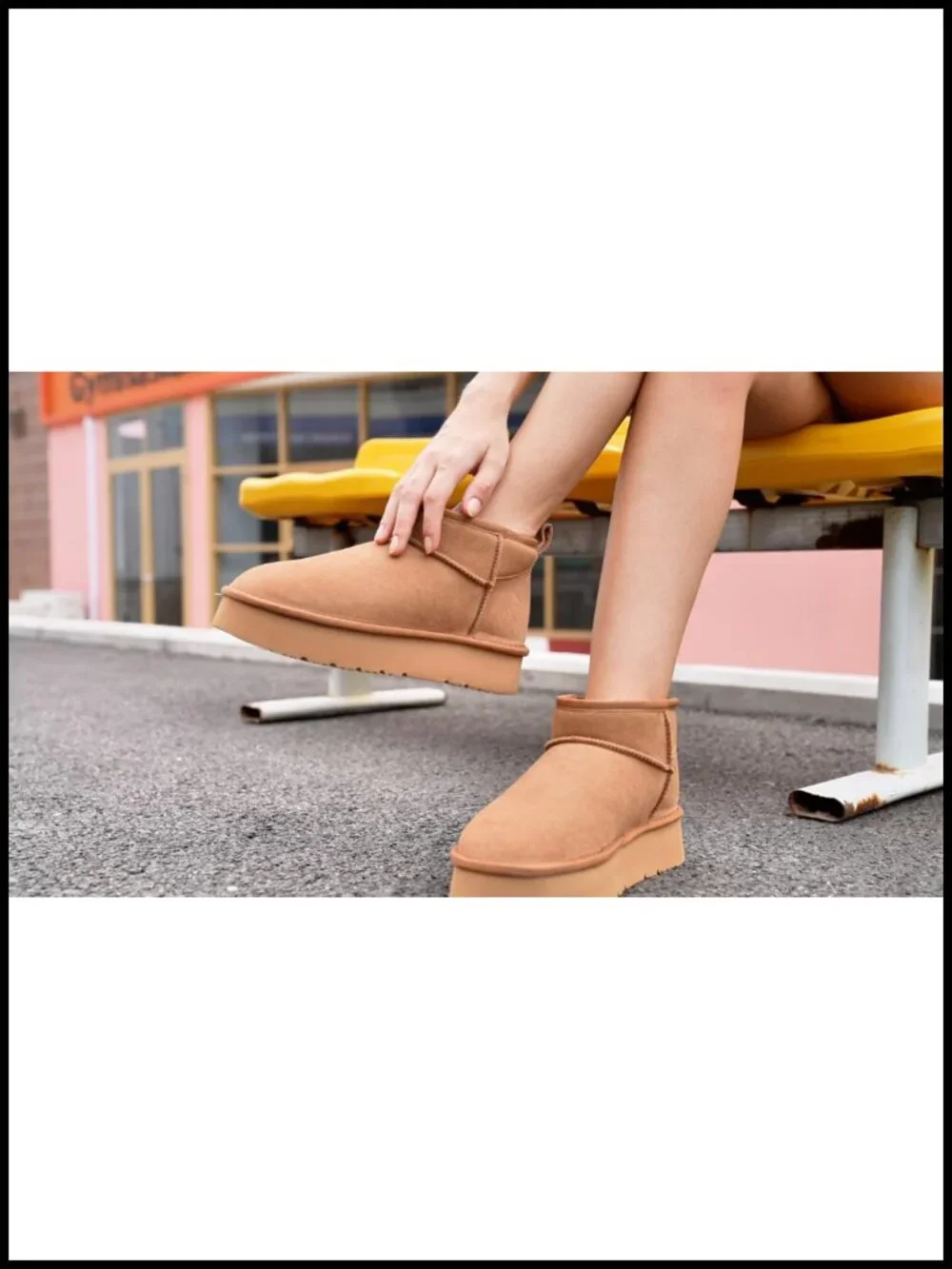 Genuine Suede Platform Ankle Snow Boots with Faux Fur Lining